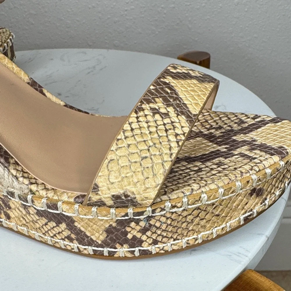Lauren Ralph Lauren‎ Hilarie Ankle Strap Espadrille Tan Snake Print Wedges - 10